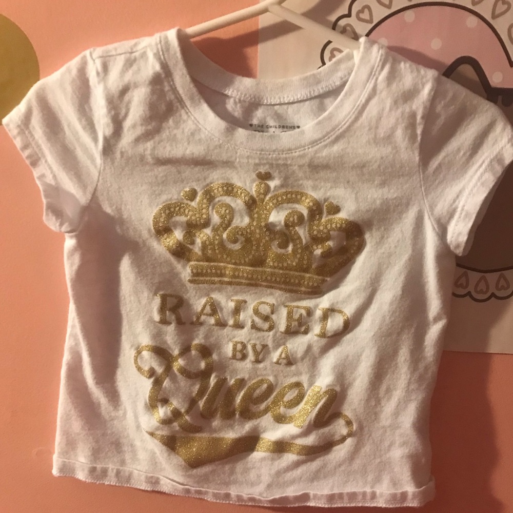 Raised by a queen 👸🏻 gold glitter writing